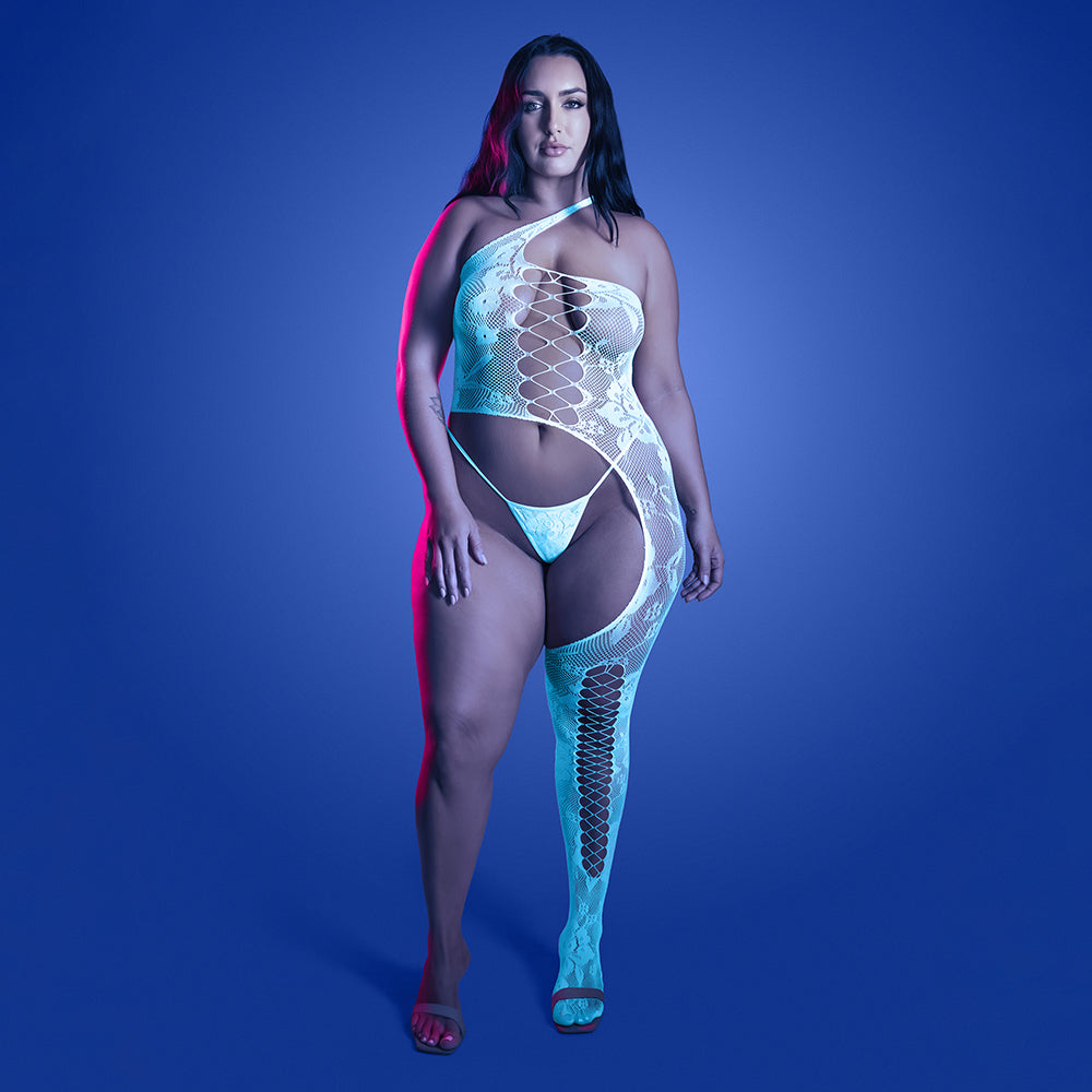 Lights Get Low Floral Knit Bodystocking & Panty - White QN