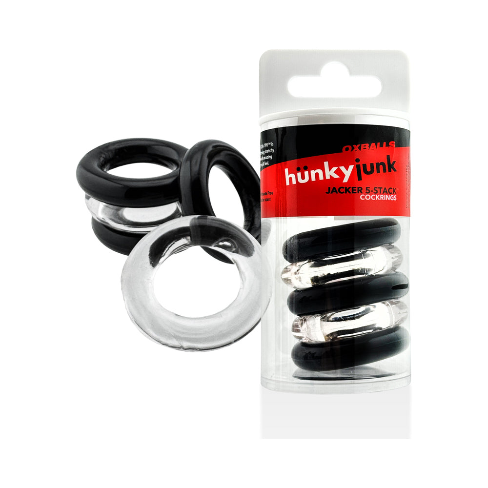 Hunky Junk Jacker 5 Pack Cockring - Clear/Black