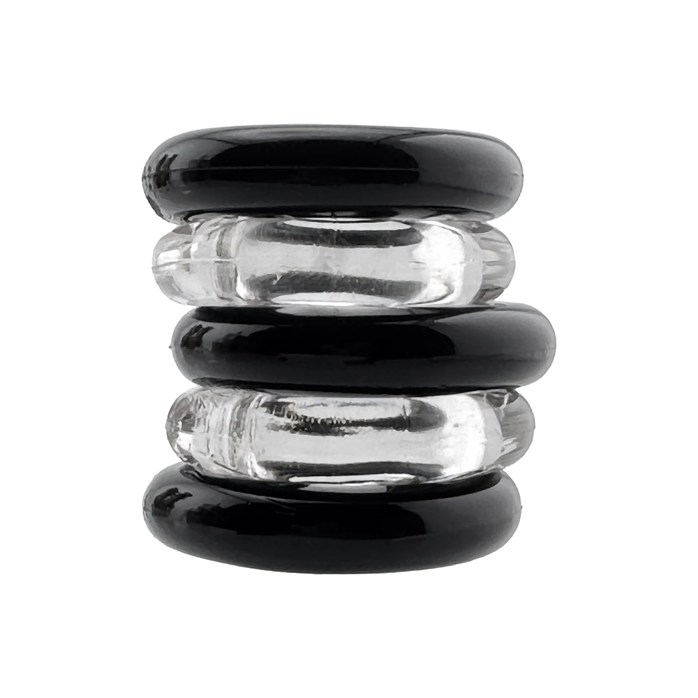 Hunky Junk Jacker 5 Pack Cockring - Clear/Black