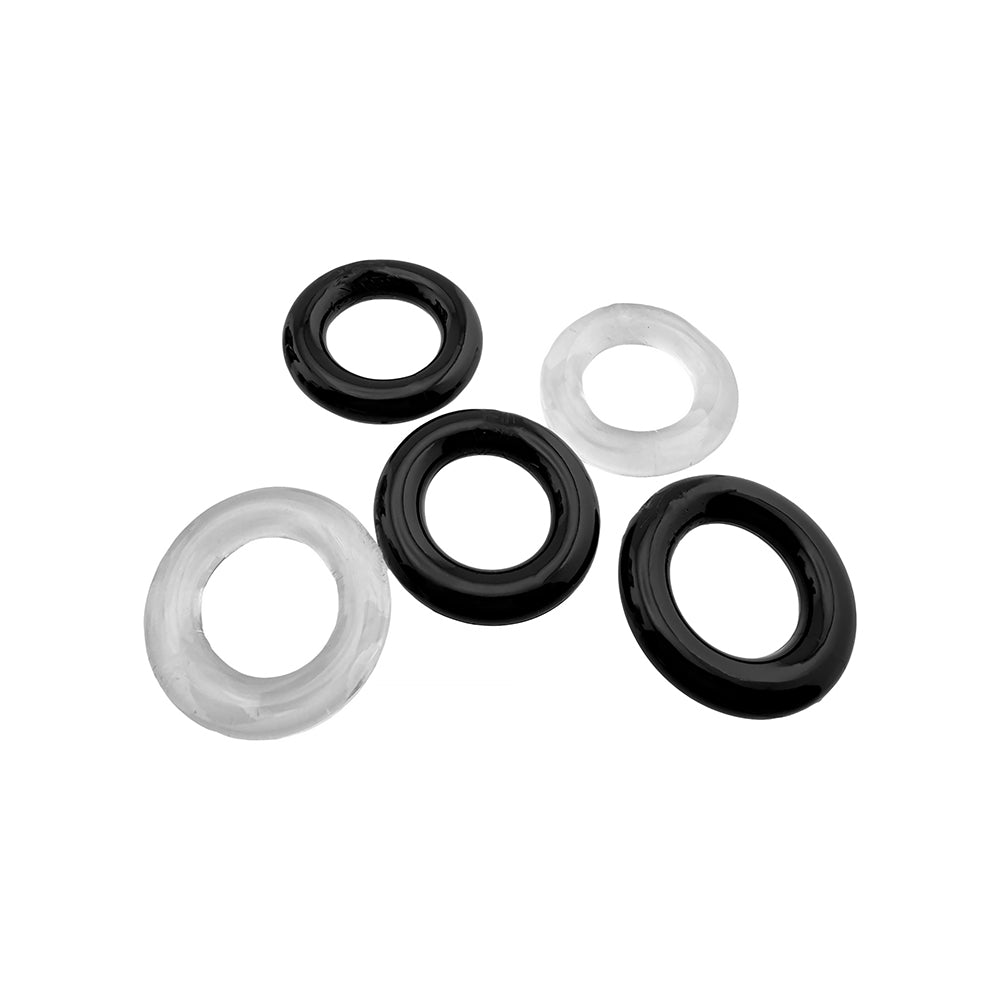 Hunky Junk Jacker 5 Pack Cockring - Clear/Black
