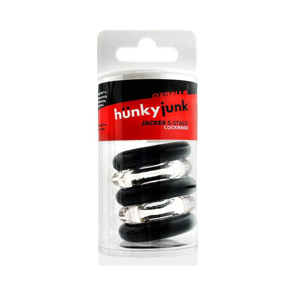 Hunky Junk Jacker 5 Pack Cockring - Clear/Black