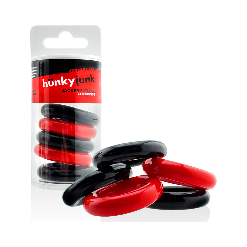 Hunky Junk Jacker 5 Pack Cockrings - Red/Black