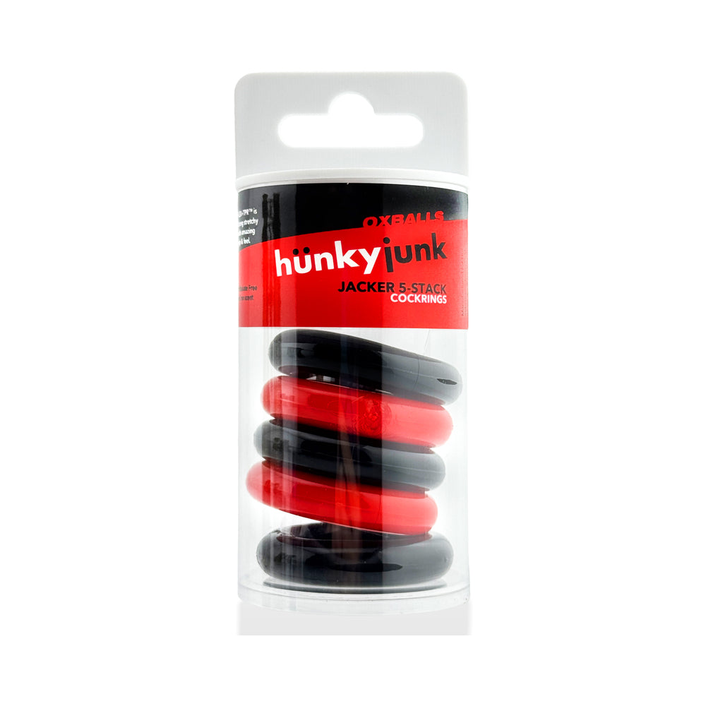 Hunky Junk Jacker 5 Pack Cockrings - Red/Black