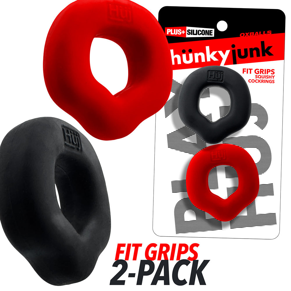 Hunky Junk Fit Grips 2 Pack Ergo-Fit Cockrings - Black/Red