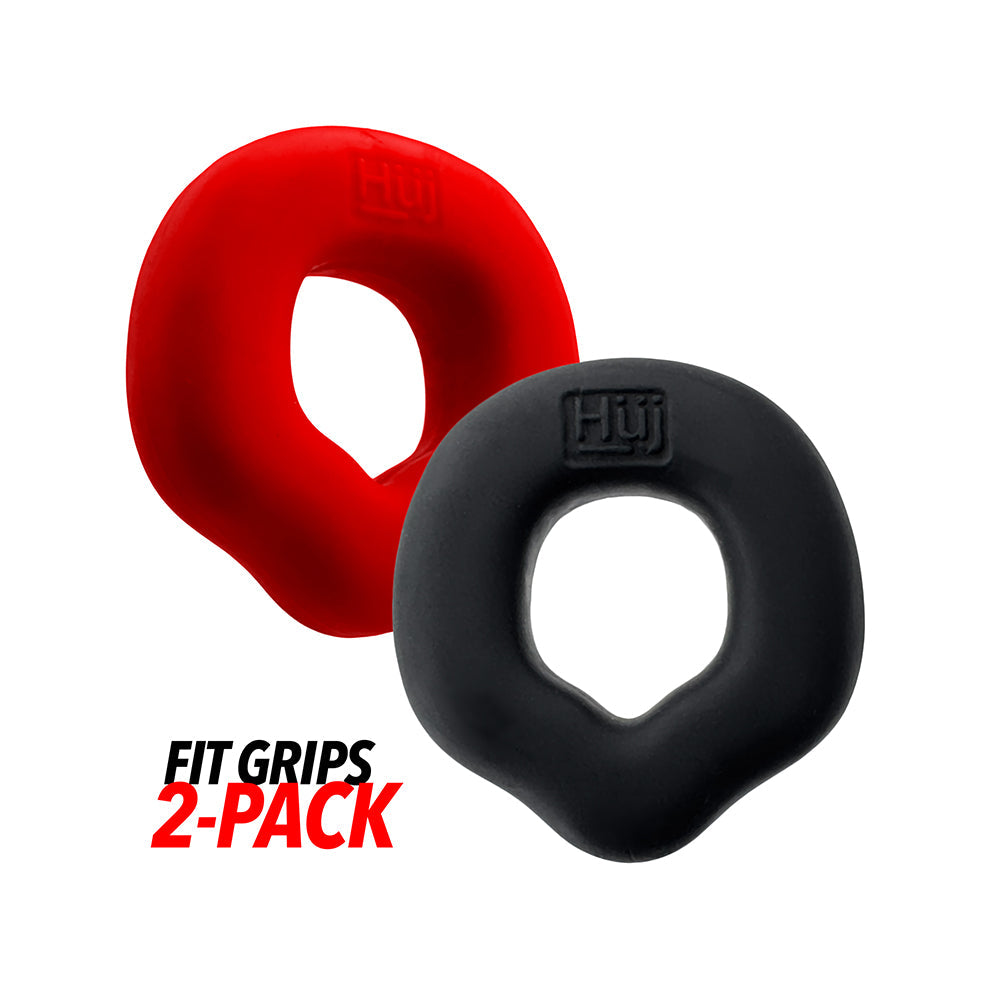 Hunky Junk Fit Grips 2 Pack Ergo-Fit Cockrings - Black/Red