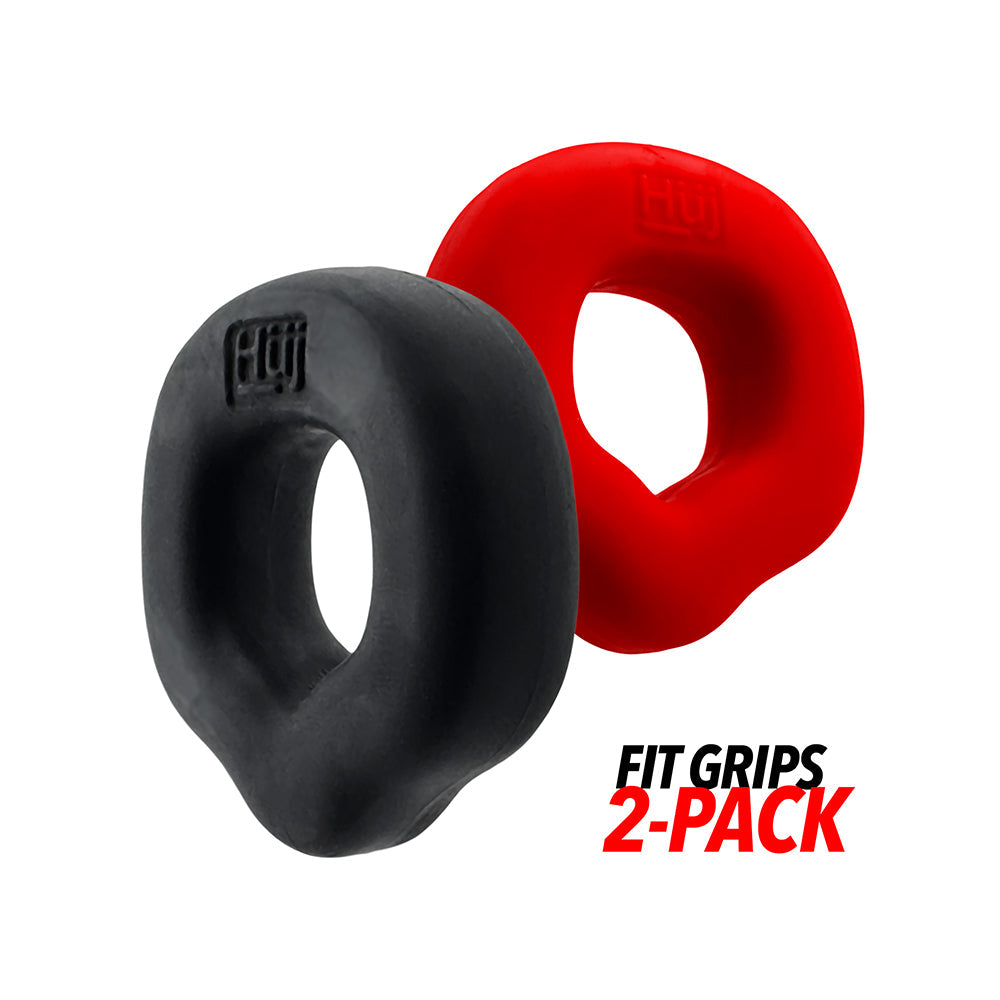 Hunky Junk Fit Grips 2 Pack Ergo-Fit Cockrings - Black/Red