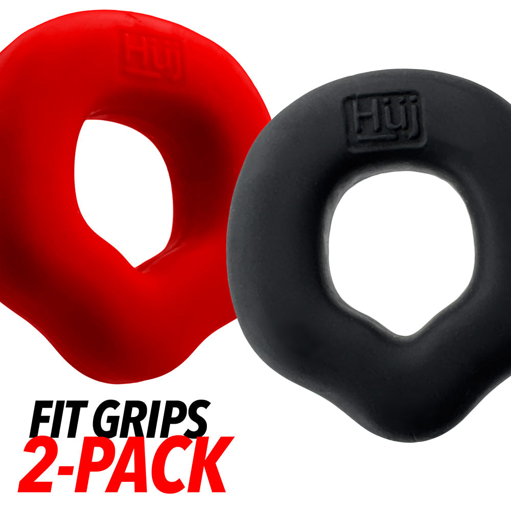 Hunky Junk Fit Grips 2 Pack Ergo-Fit Cockrings - Black/Red