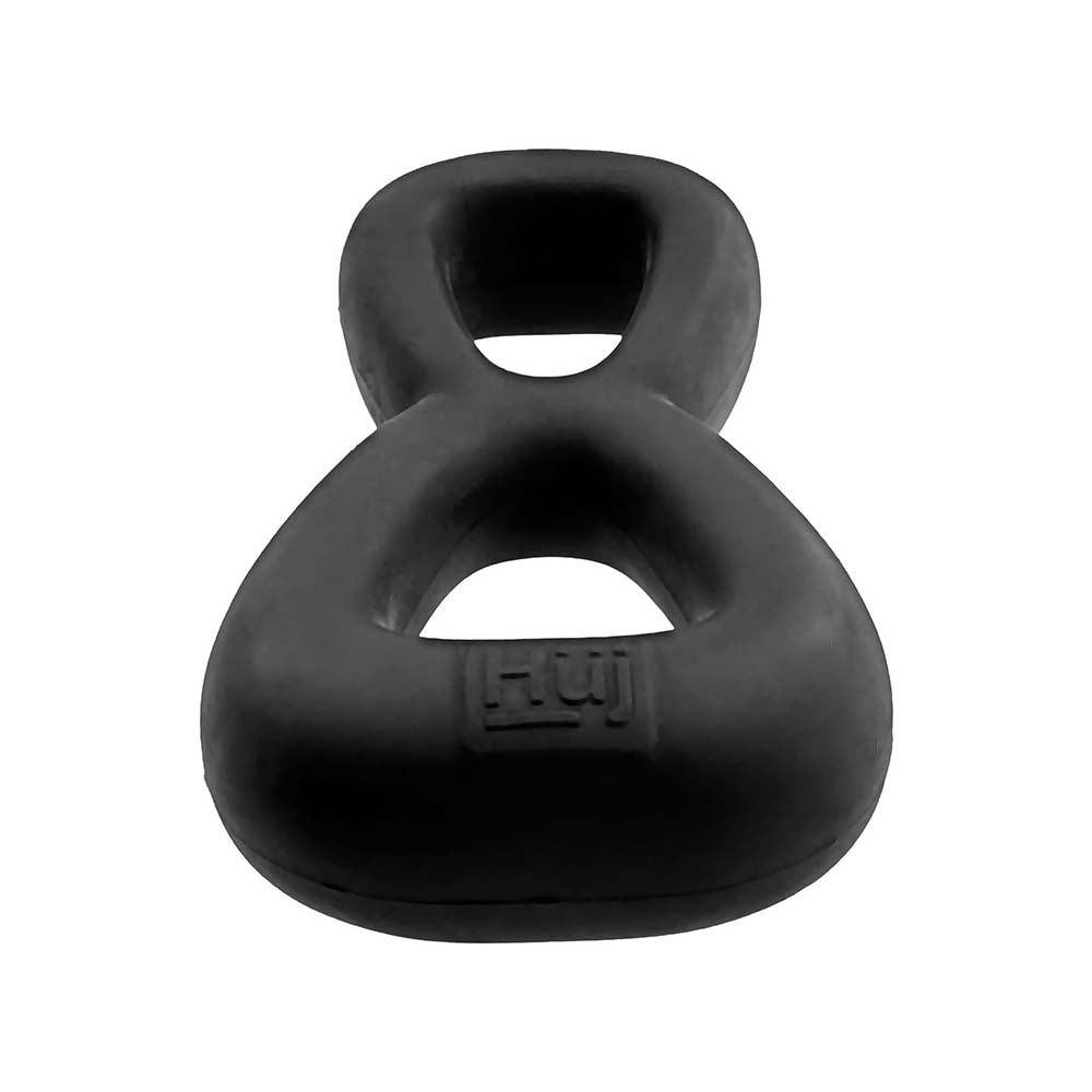 Hunky Junk Boomerang Double Ring Cockring & Nut-Tugger - Black Fog