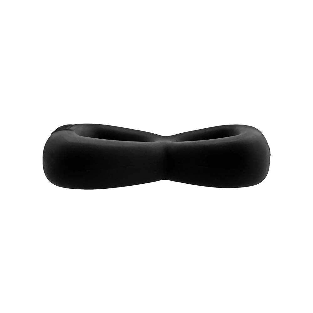 Hunky Junk Boomerang Double Ring Cockring & Nut-Tugger - Black Fog