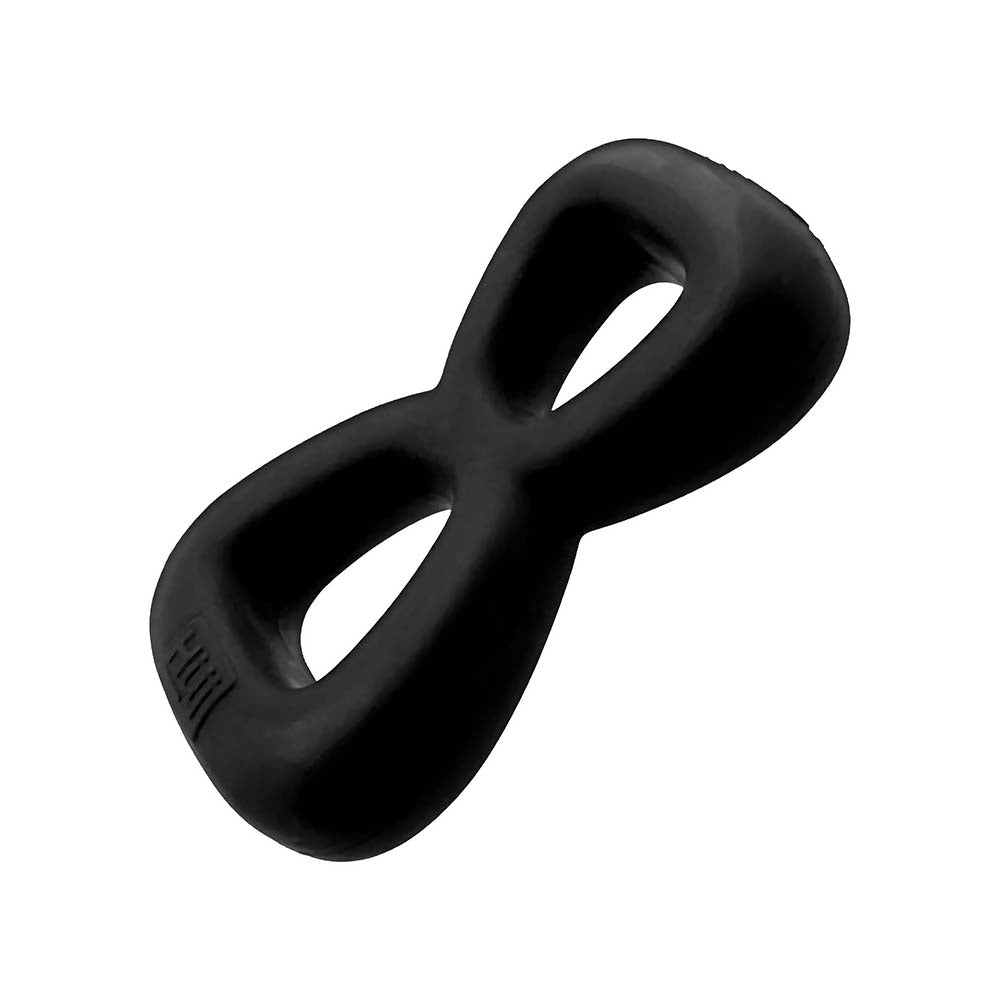 Hunky Junk Boomerang Double Ring Cockring & Nut-Tugger - Black Fog