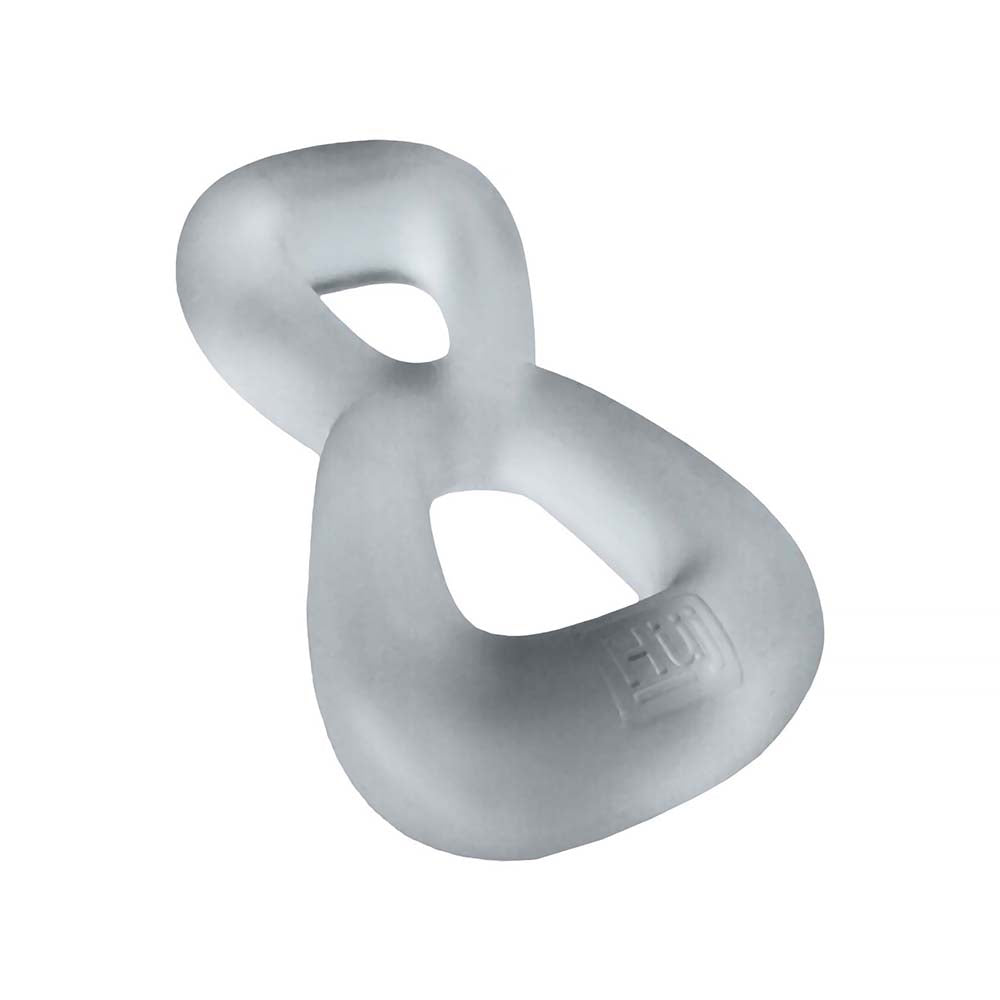 Hunky Junk Boomerang Double Ring Cockring & Nut-Tugger - Clear Steam
