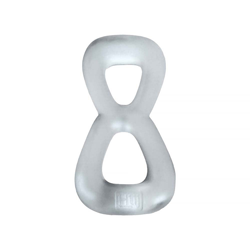 Hunky Junk Boomerang Double Ring Cockring & Nut-Tugger - Clear Steam