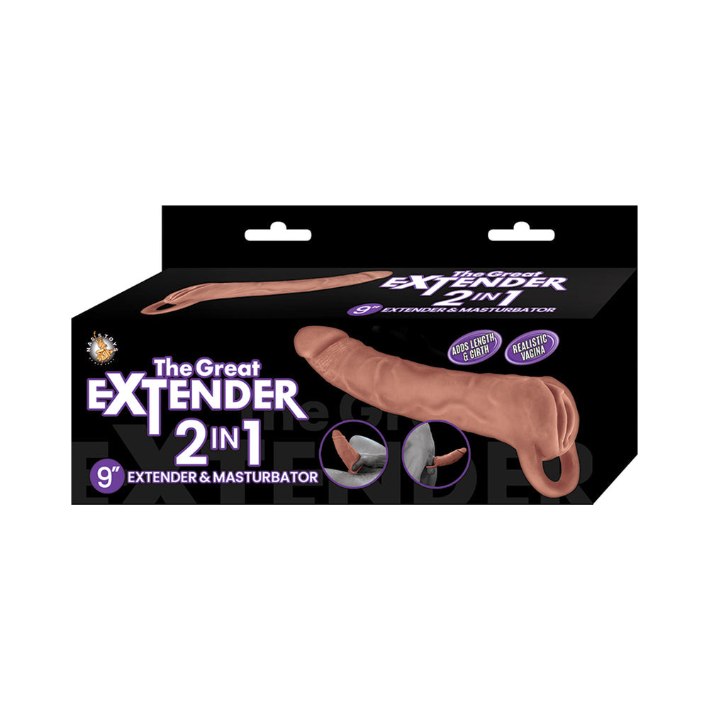 The Great Extender 2 in 1 9" Extender & Masturbator - Brown
