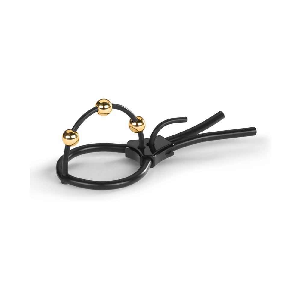 Mystim Pearly Pete Corona Strap w/Gold Balls - Black