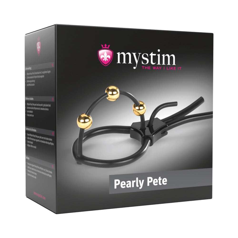 Mystim Pearly Pete Corona Strap w/Gold Balls - Black