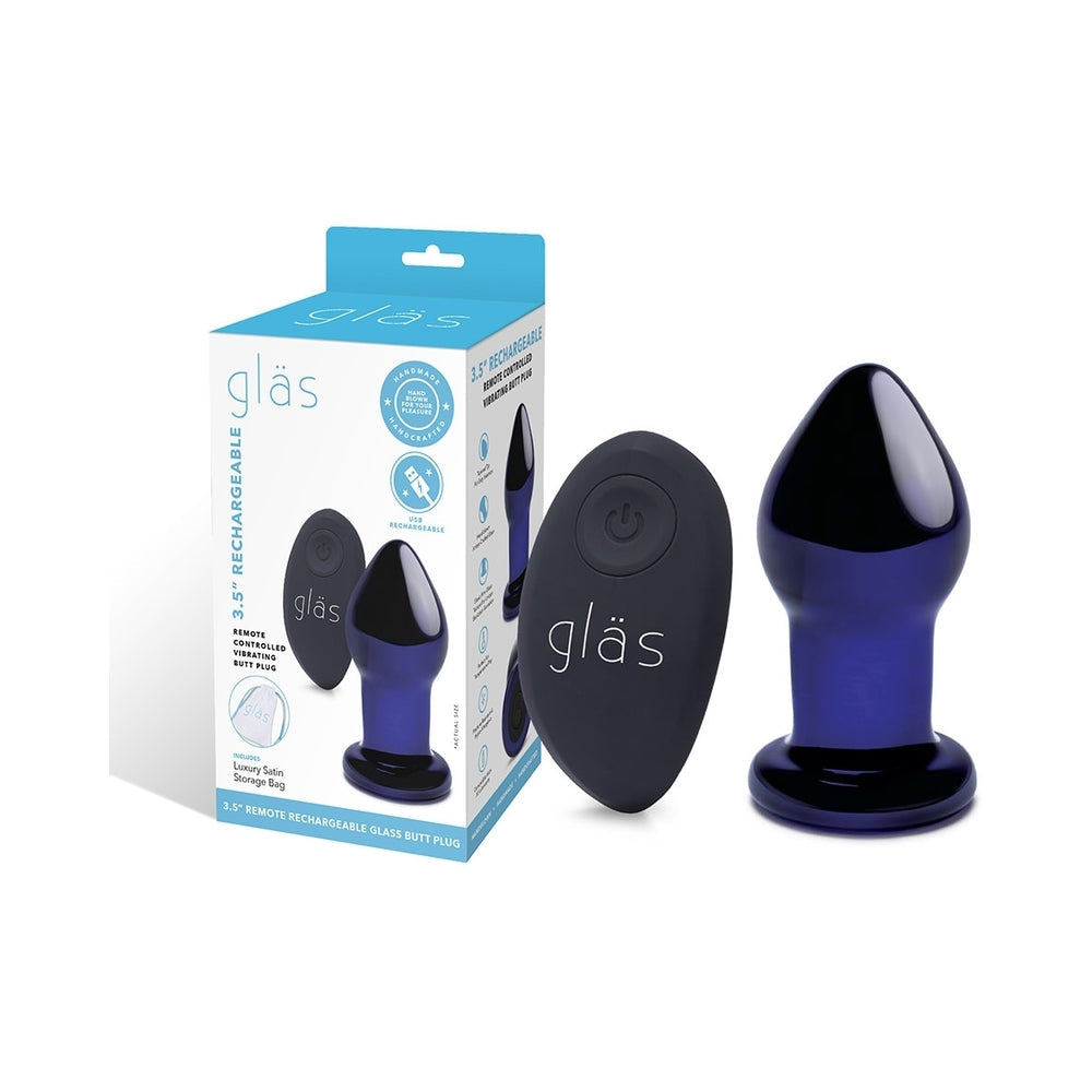 Glas 3.5" Rechargeable Vibrating Butt Plug - Blue