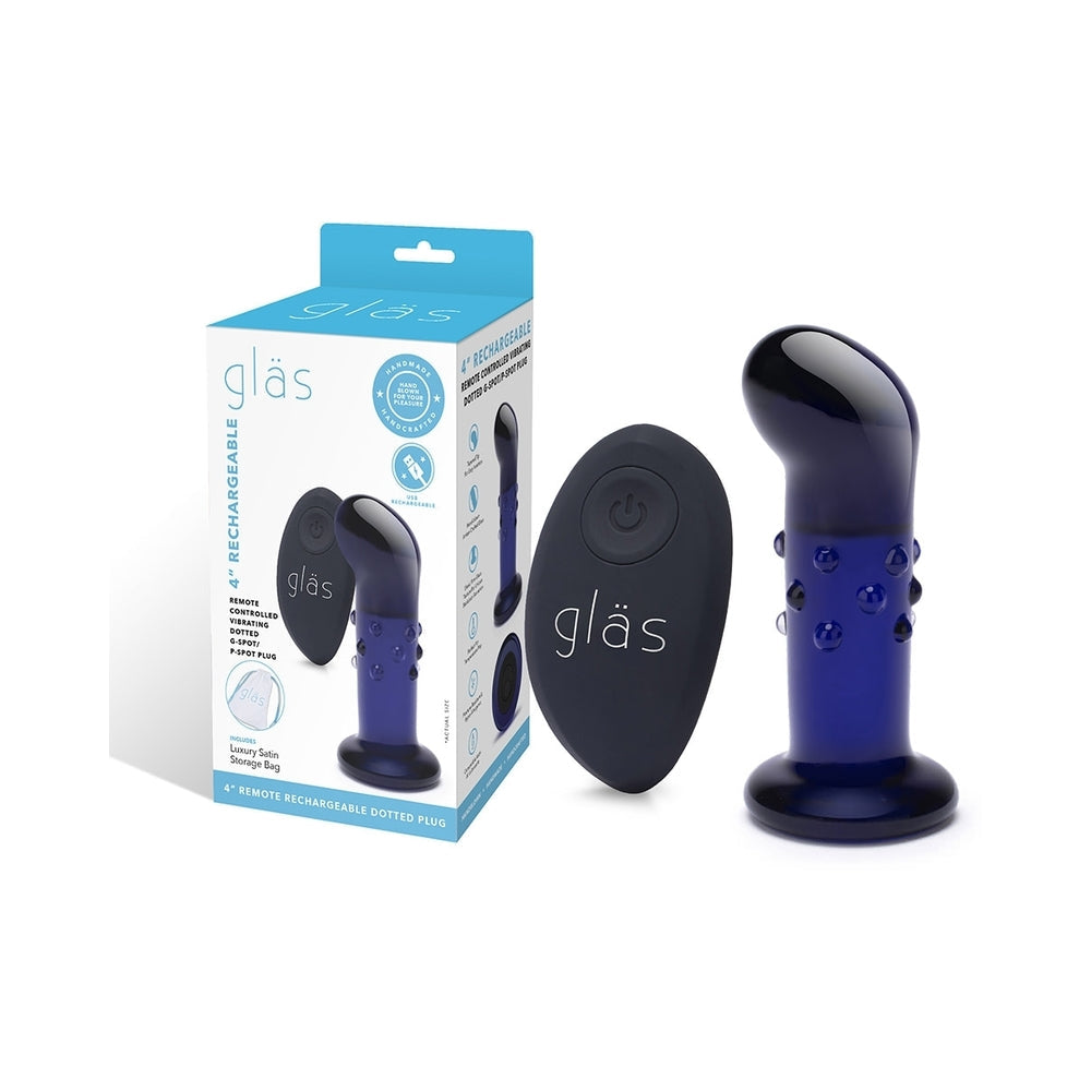 Glas 4" Rechargeable Vibrating Dotted G Spot/P Spot Plug - Blue