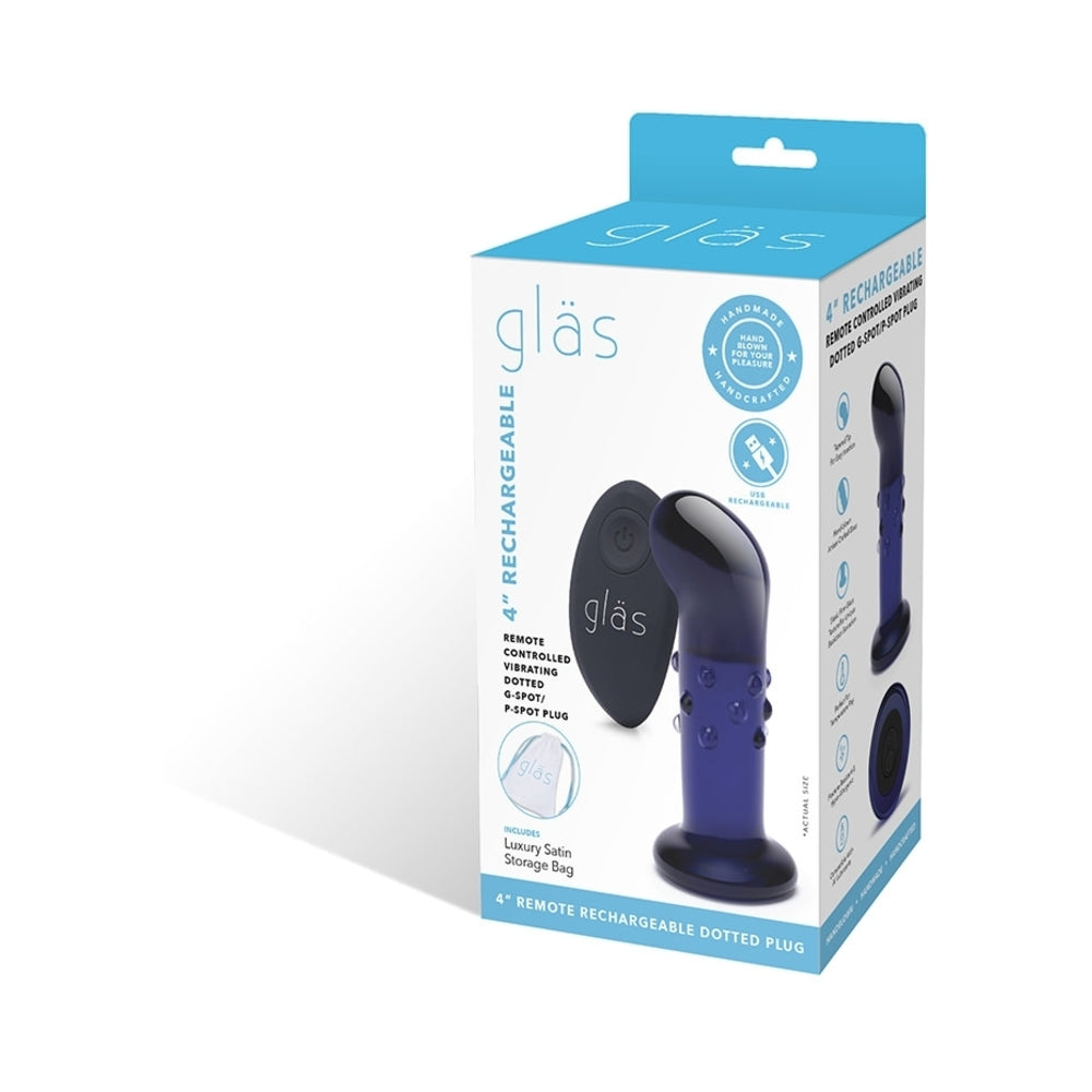 Glas 4" Rechargeable Vibrating Dotted G Spot/P Spot Plug - Blue