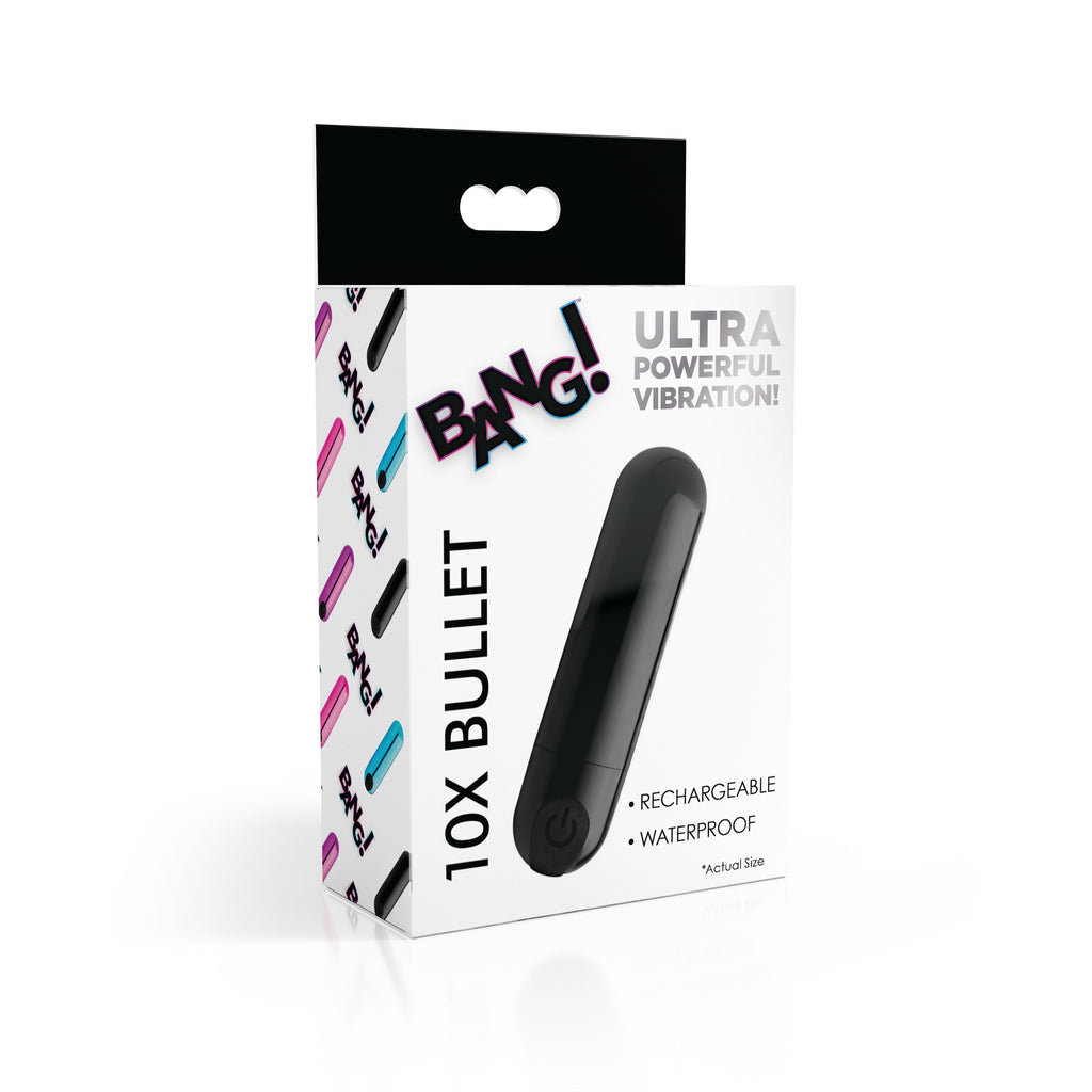Bang! 10X Rechargeable Vibrating Metallic Bullet-Black