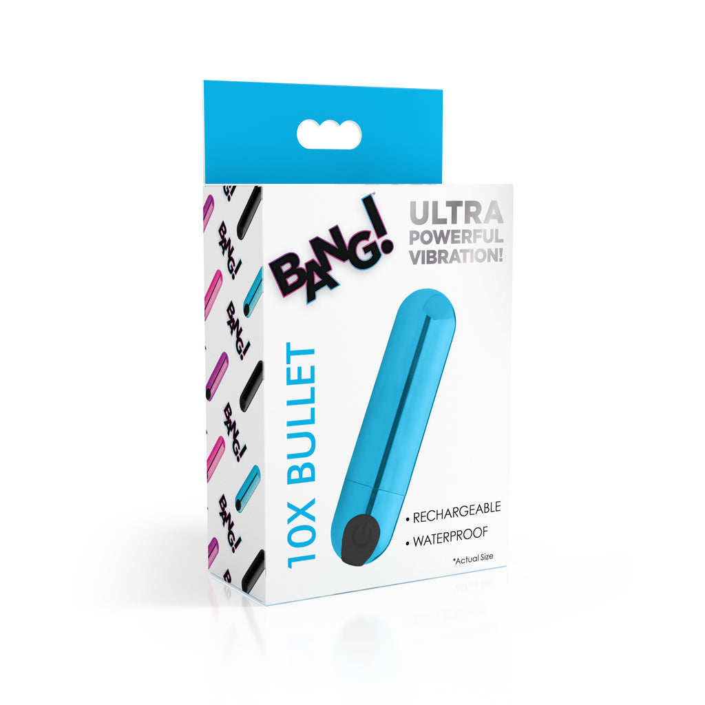 Bang! 10X Rechargeable Vibrating Metallic Bullet-Blue
