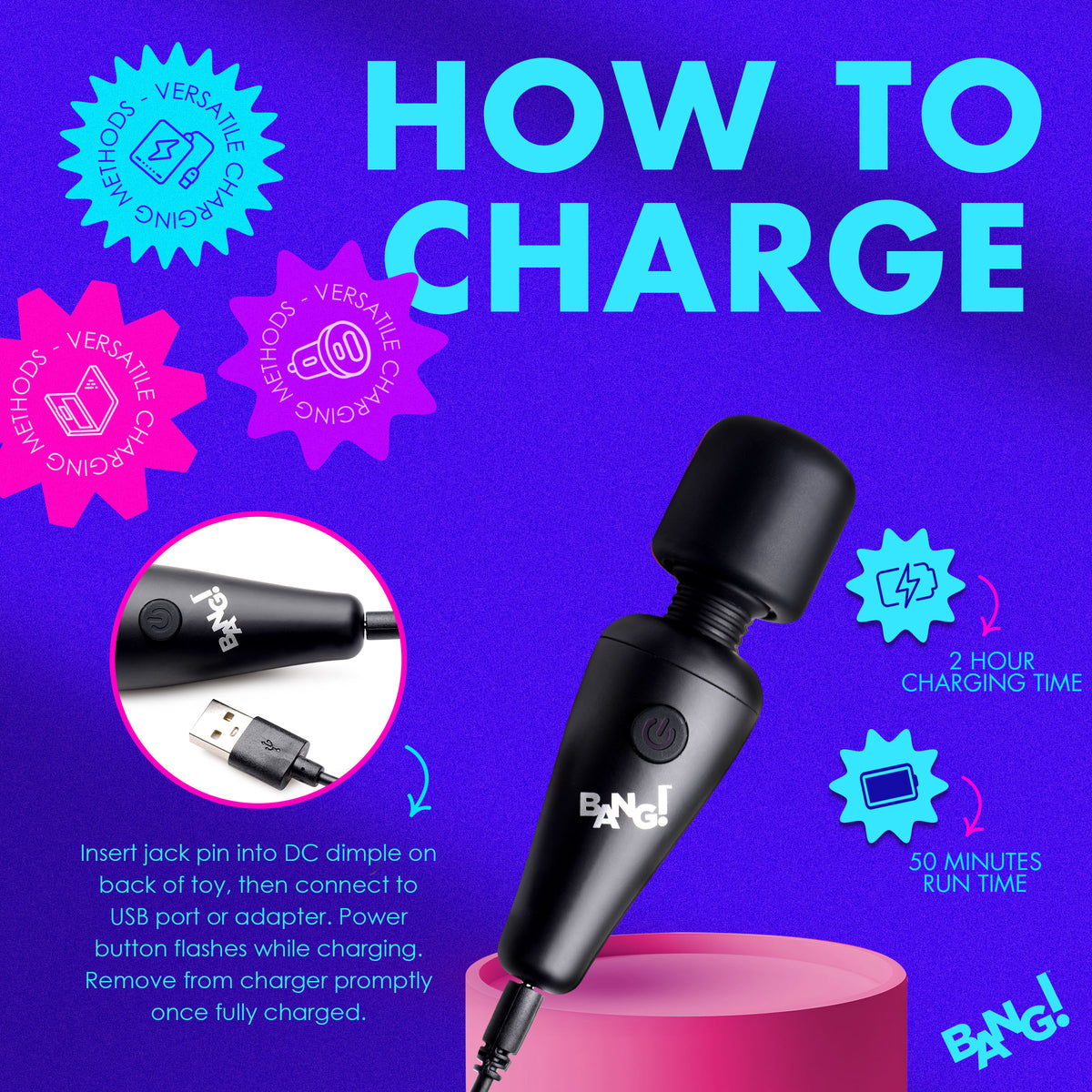 Bang! 10X Vibrating Mini Silicone Wand-Black