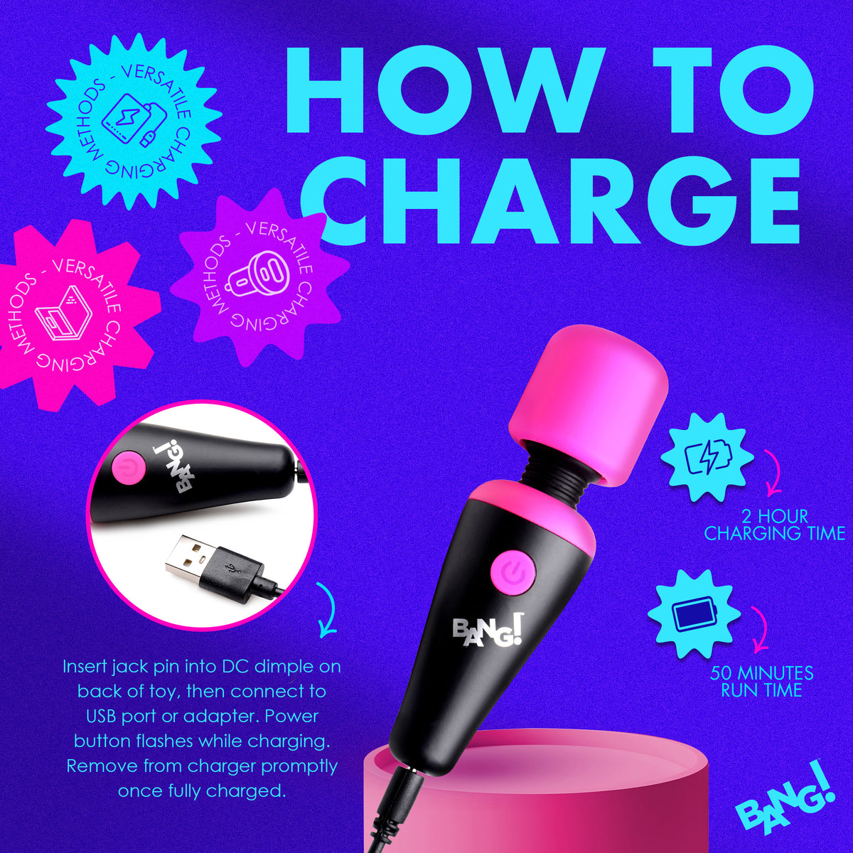 Bang! 10X Vibrating Mini Silicone Wand-Pink