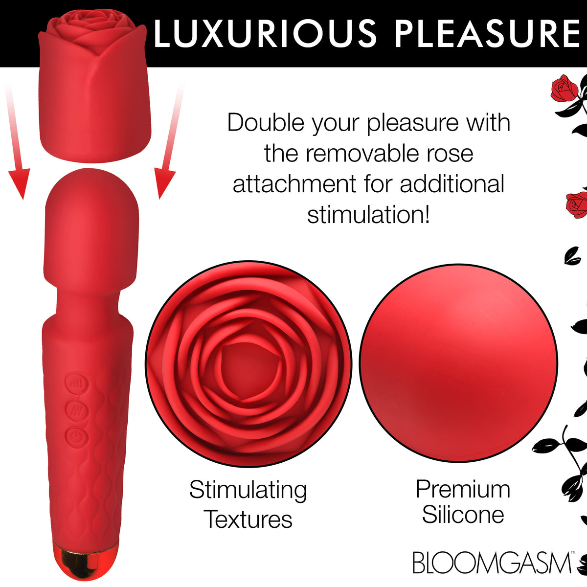 Bloomgasm Pleasure Rose 10x Silicone Wand with Rose Attachment