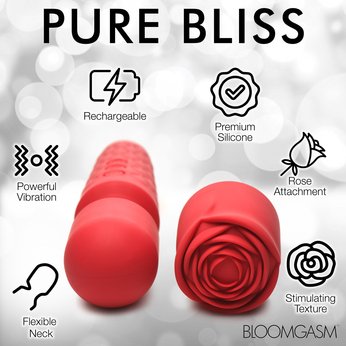 Bloomgasm Pleasure Rose 10x Silicone Wand with Rose Attachment