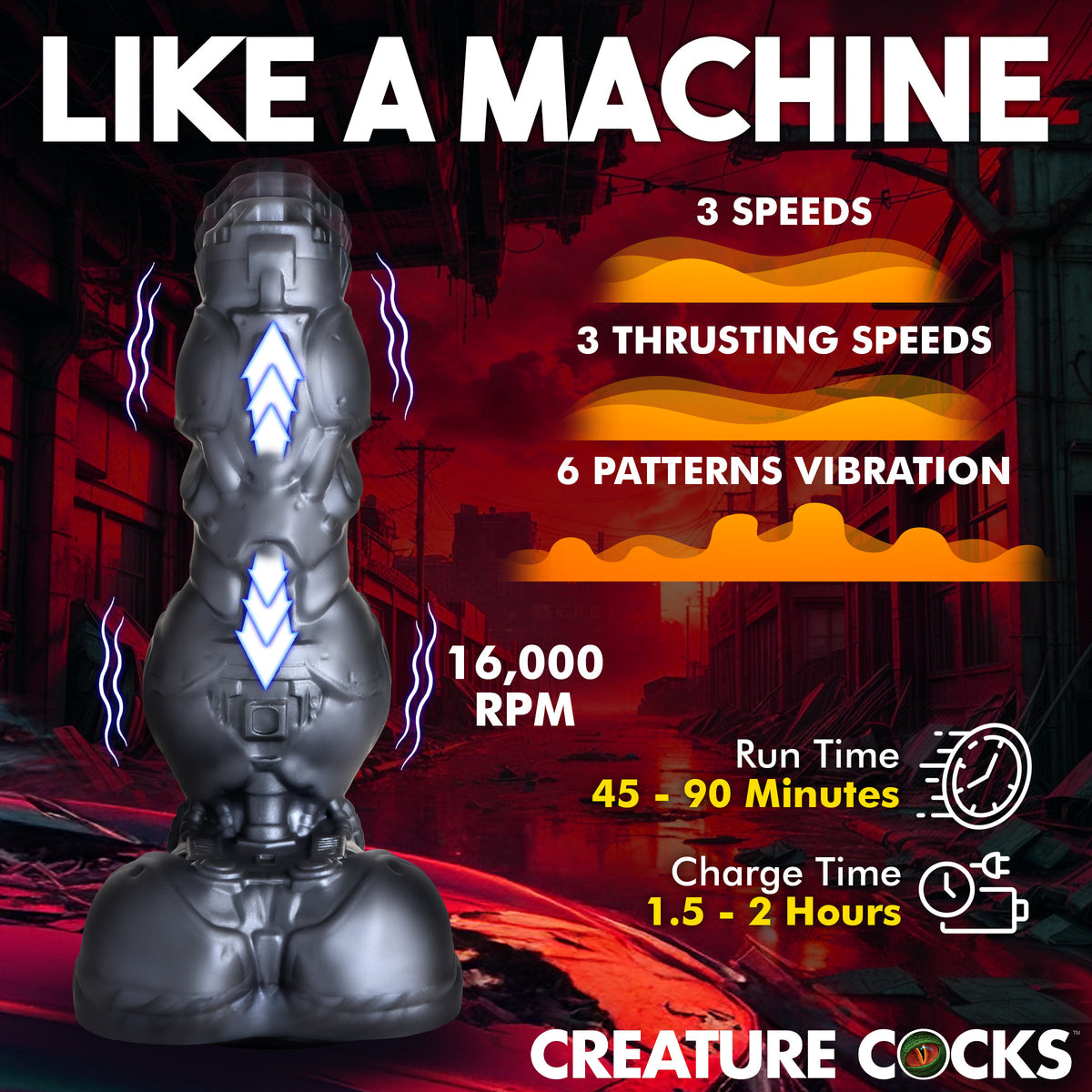 Creature Cocks Cyborg Cock Thrusting and Vibrating Silicone Dildo