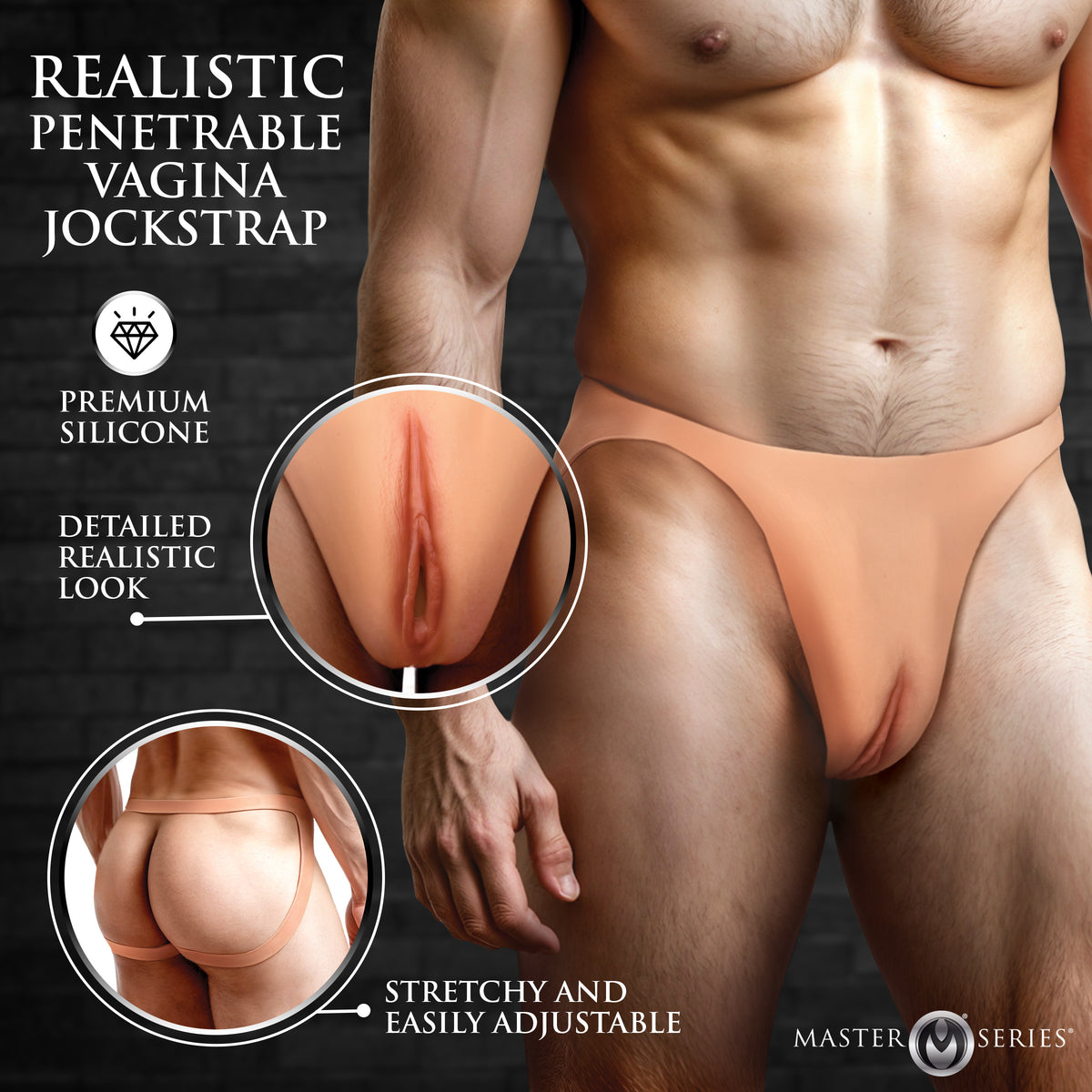 Master Series Pussy Strap Silicone Vagina Jockstrap-Light