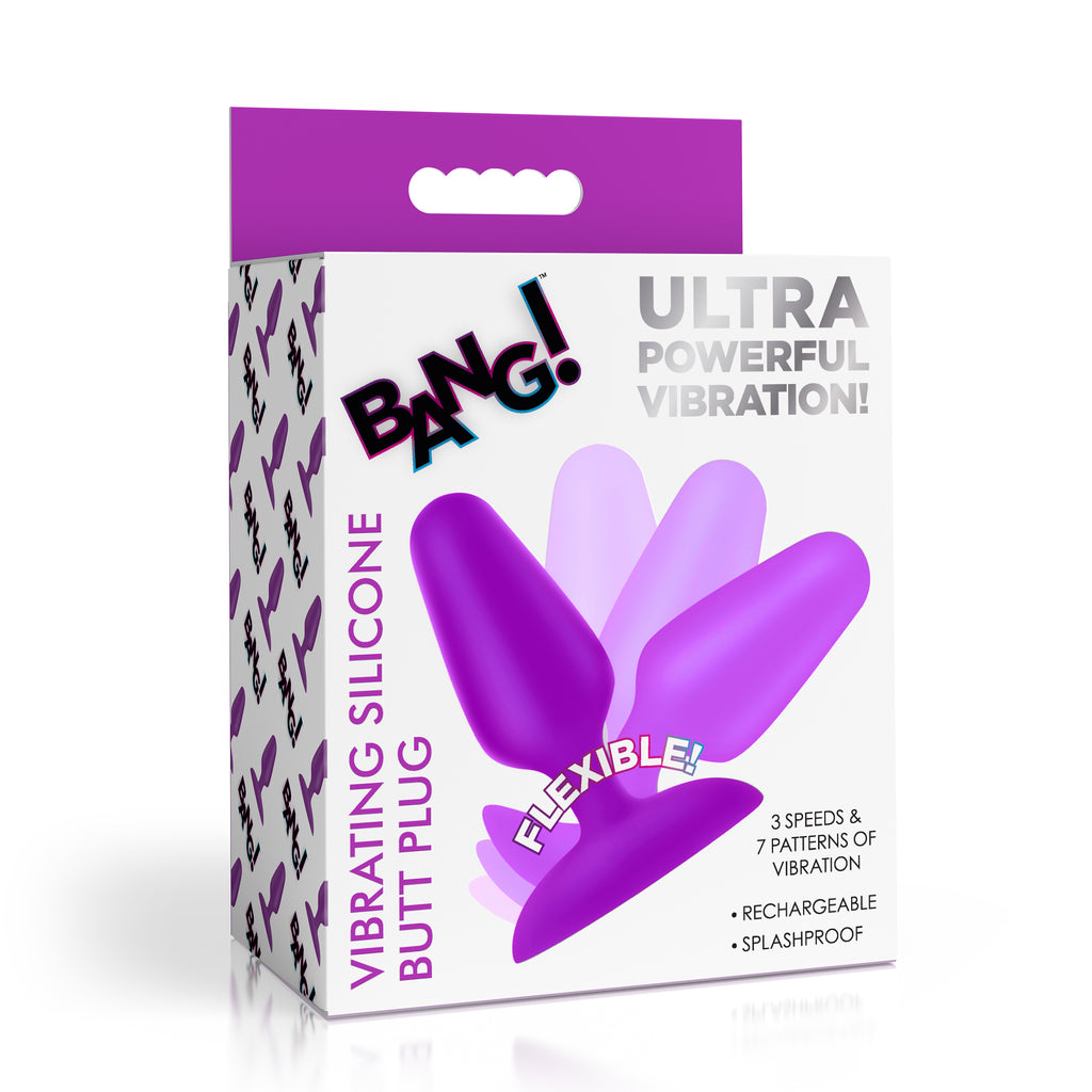 Flexible Vibrating Silicone Butt Plug - Purple