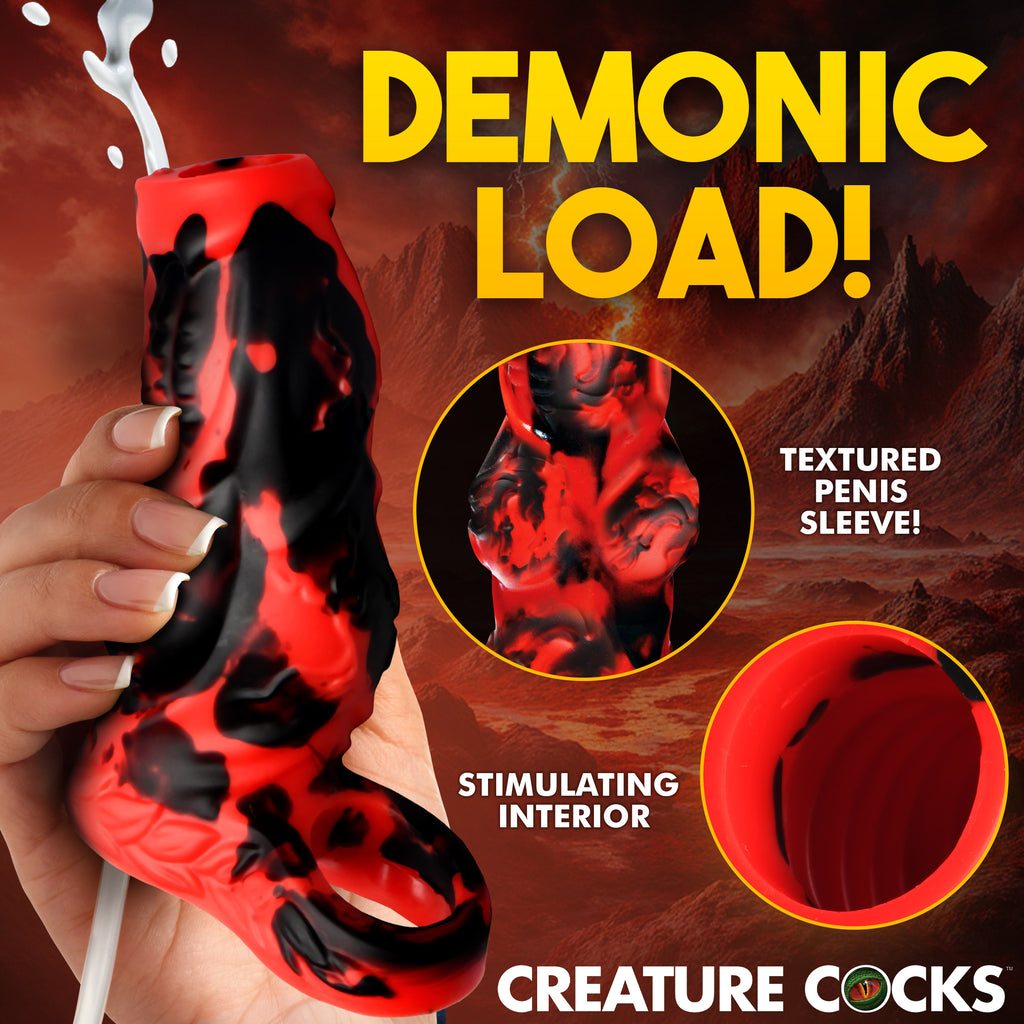 Creature Cocks Hell Hound Squirting Silicone Penis Enhancer-Red