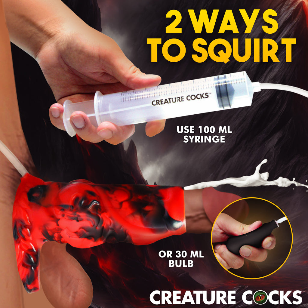 Creature Cocks Hell Hound Squirting Silicone Penis Enhancer-Red