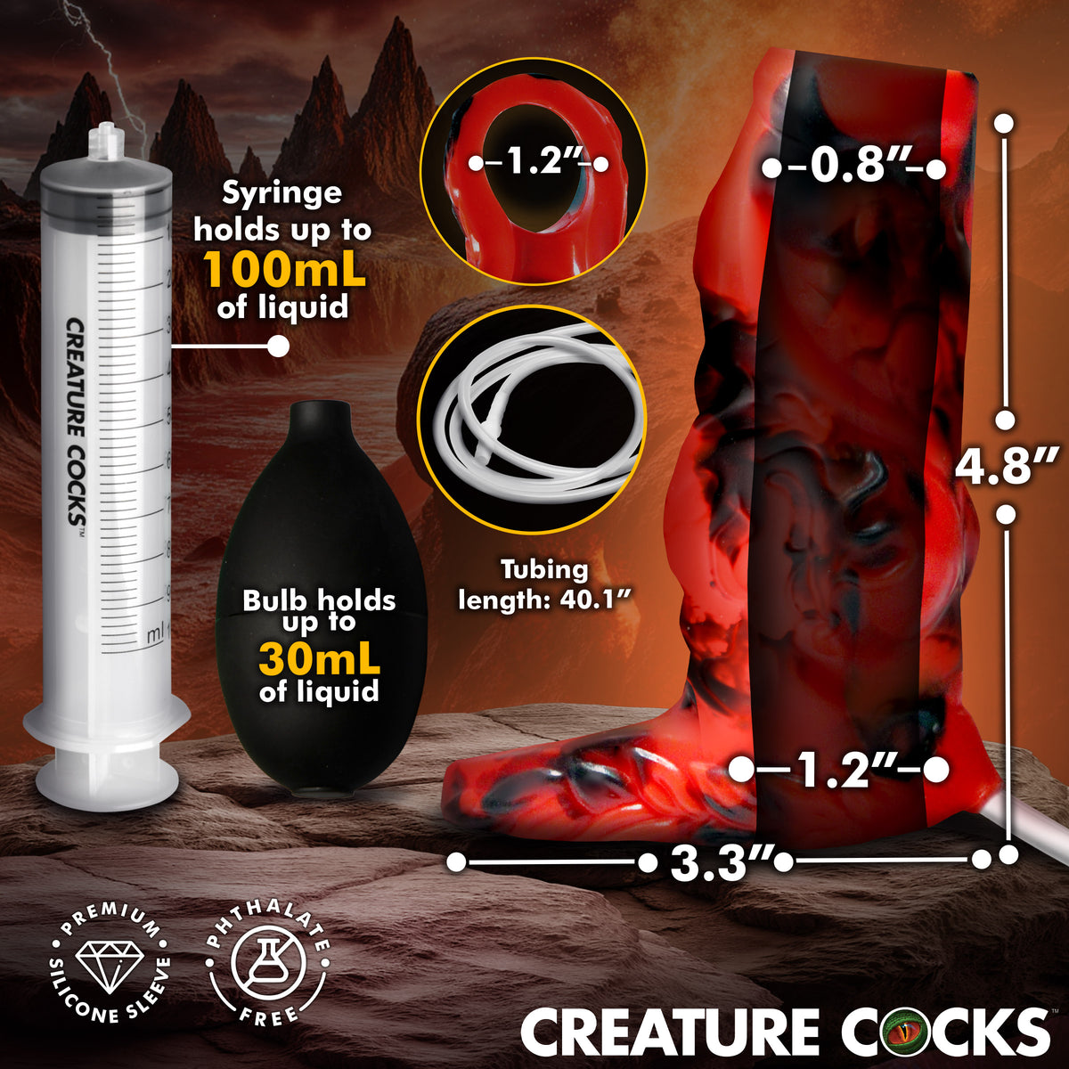 Creature Cocks Hell Hound Squirting Silicone Penis Enhancer-Red