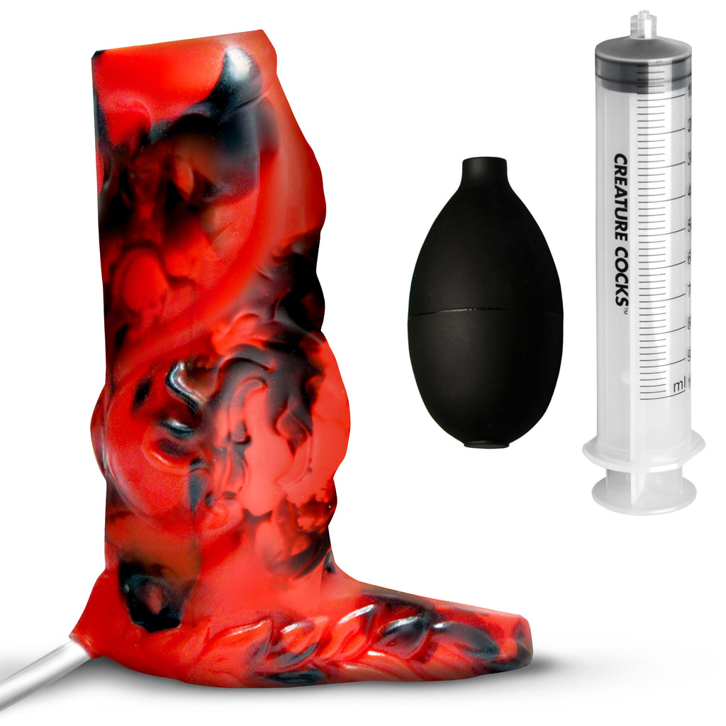 Creature Cocks Hell Hound Squirting Silicone Penis Enhancer-Red