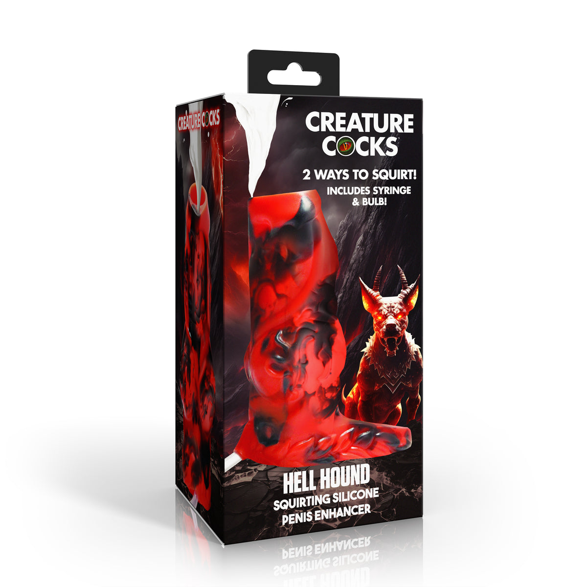 Creature Cocks Hell Hound Squirting Silicone Penis Enhancer-Red
