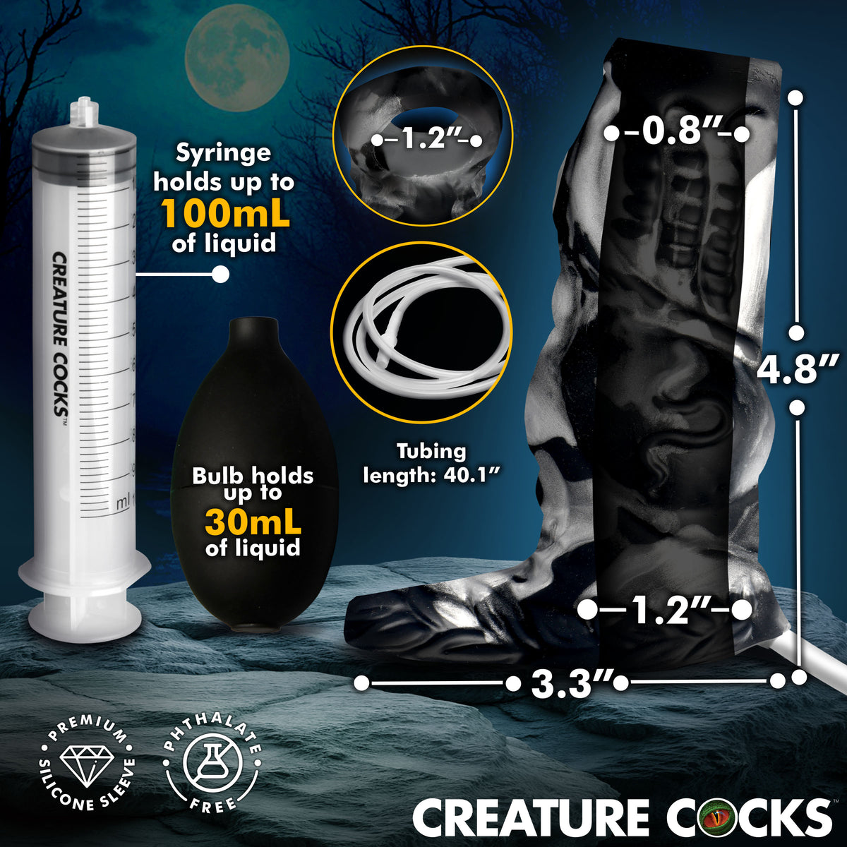 Creature Cocks Night Prowler Squirting Silicone Penis Enhancer-Silver