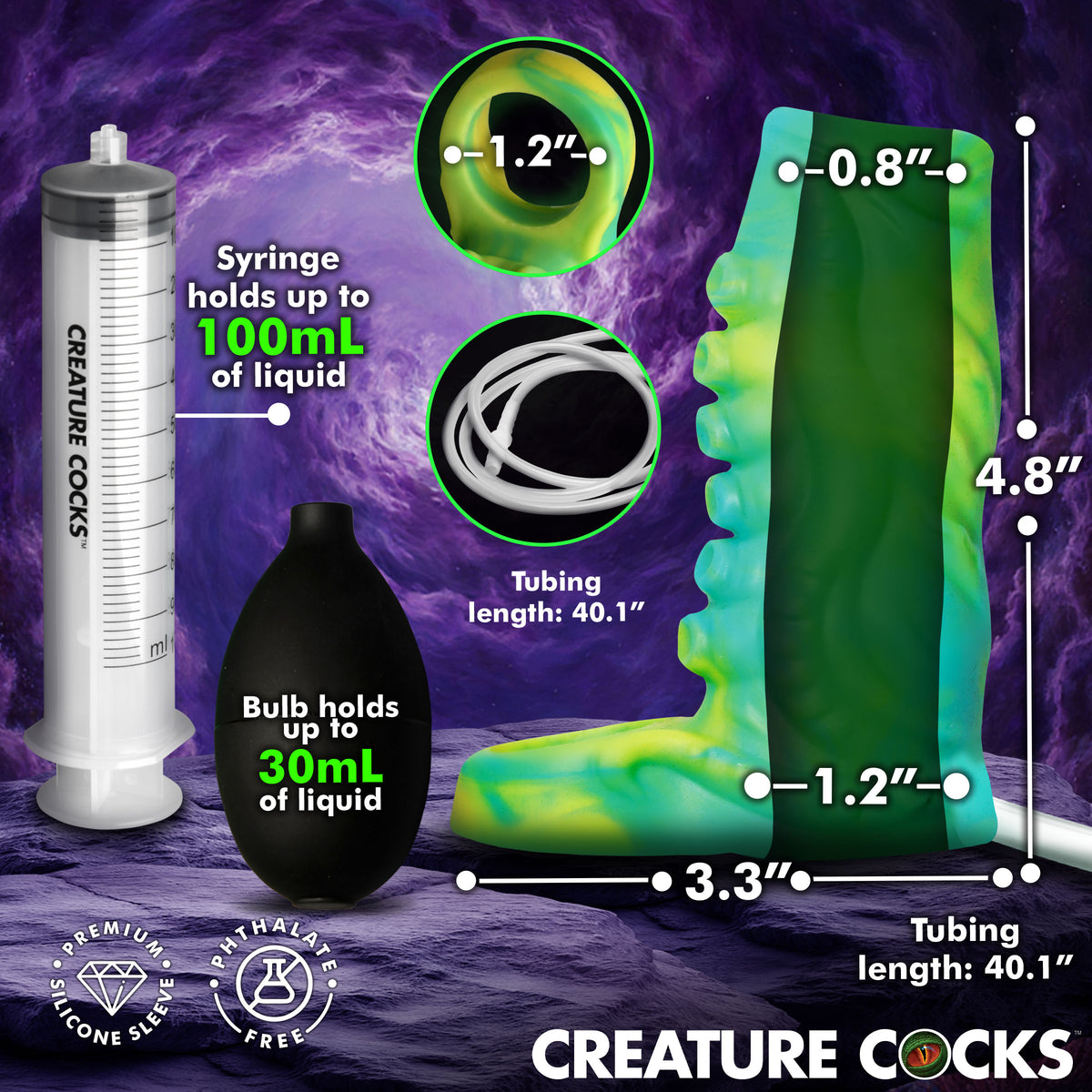 Creature Cocks Siphon Squirting Silicone Penis Enhancer-Green