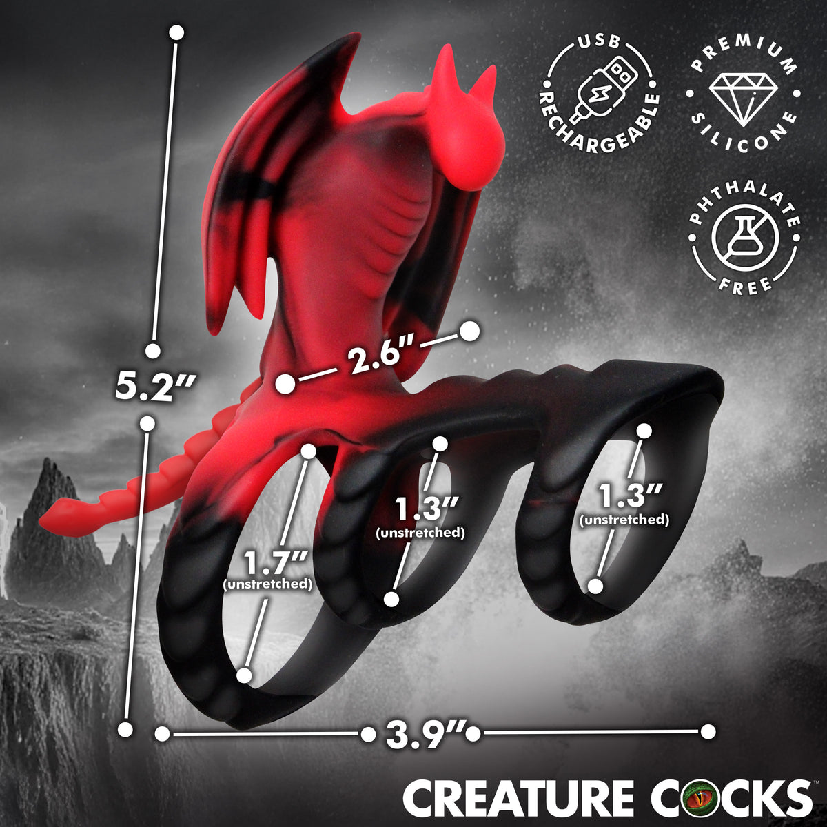 Creature Cocks Dragon Flight Vibrating Silcione Cock Ring
