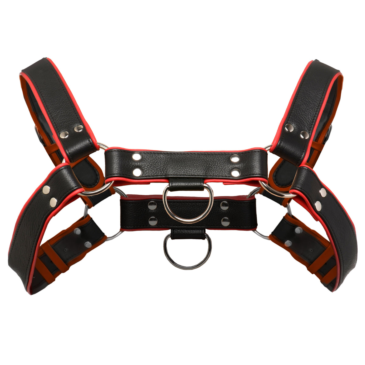 Leather English Bull Dog Harness Black/Red