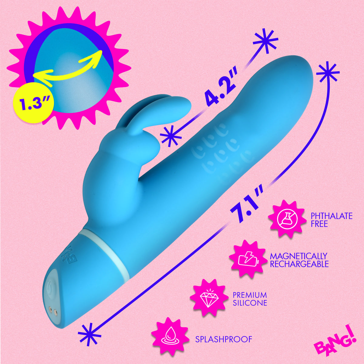 Rotating Beads Silicone Rabbit Vibrator- Blue