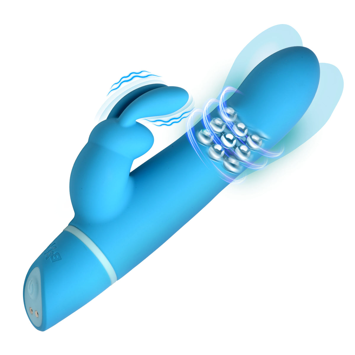 Rotating Beads Silicone Rabbit Vibrator- Blue