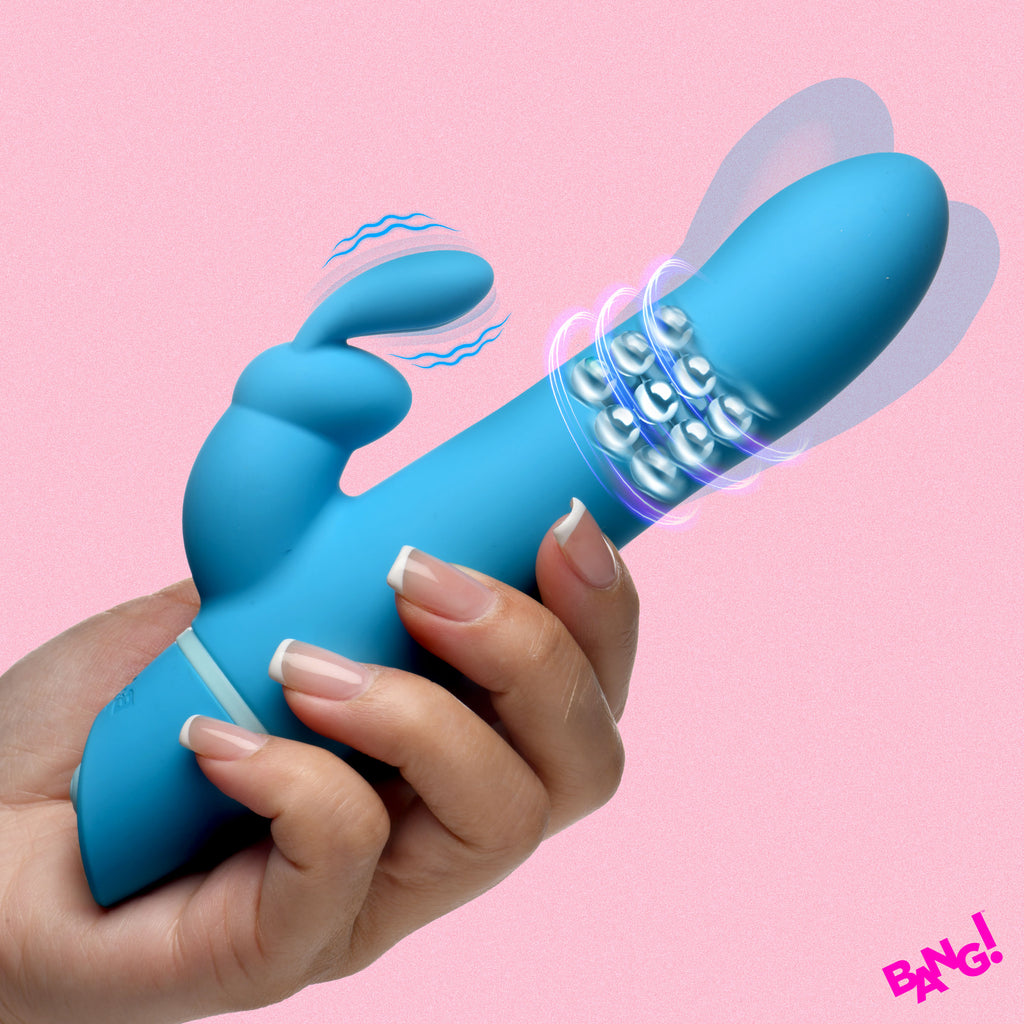 Rotating Beads Silicone Rabbit Vibrator- Blue