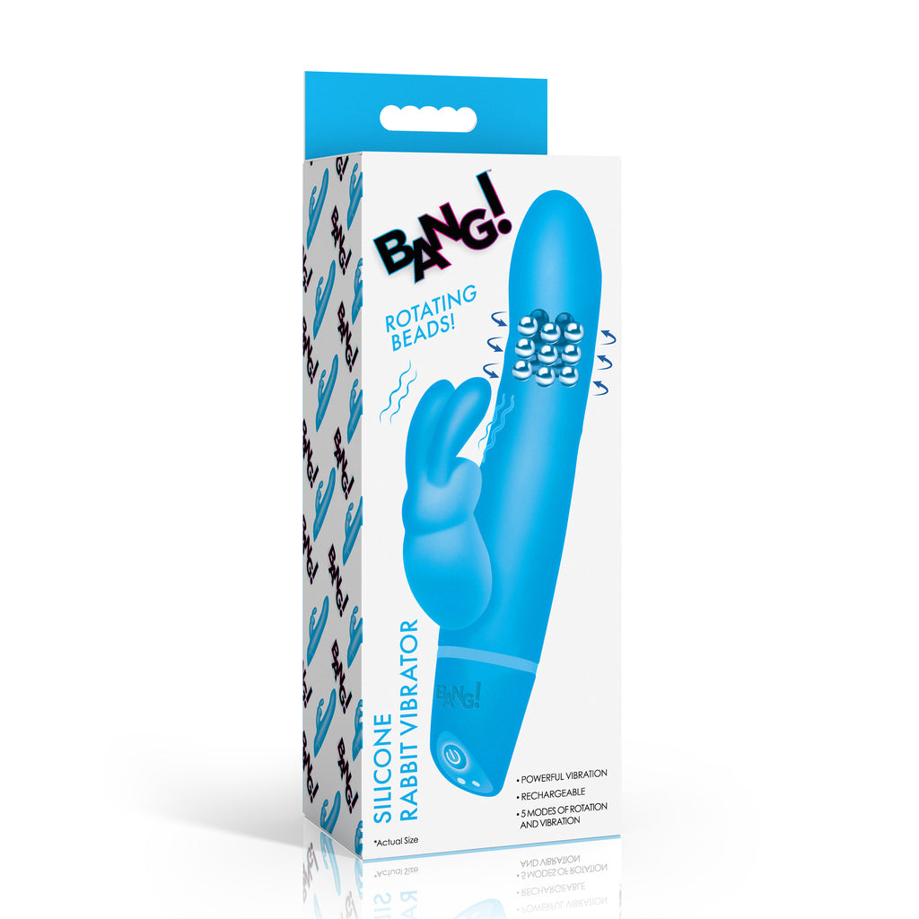 Rotating Beads Silicone Rabbit Vibrator- Blue