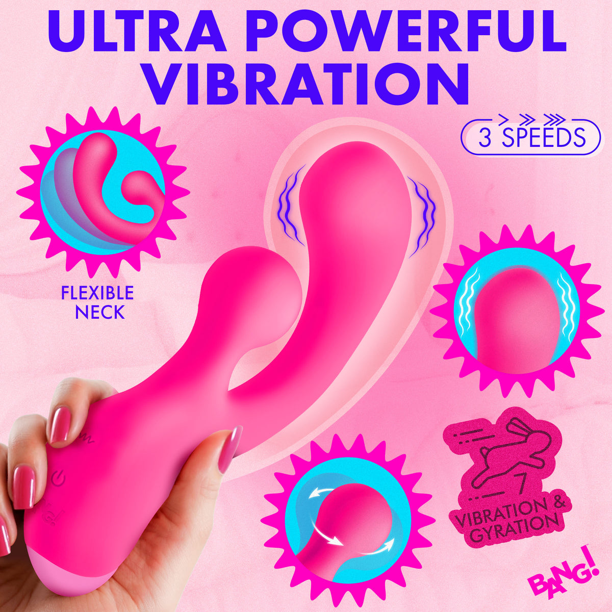 Bang! Gyro Rabbit Silicone Vibrator-Pink