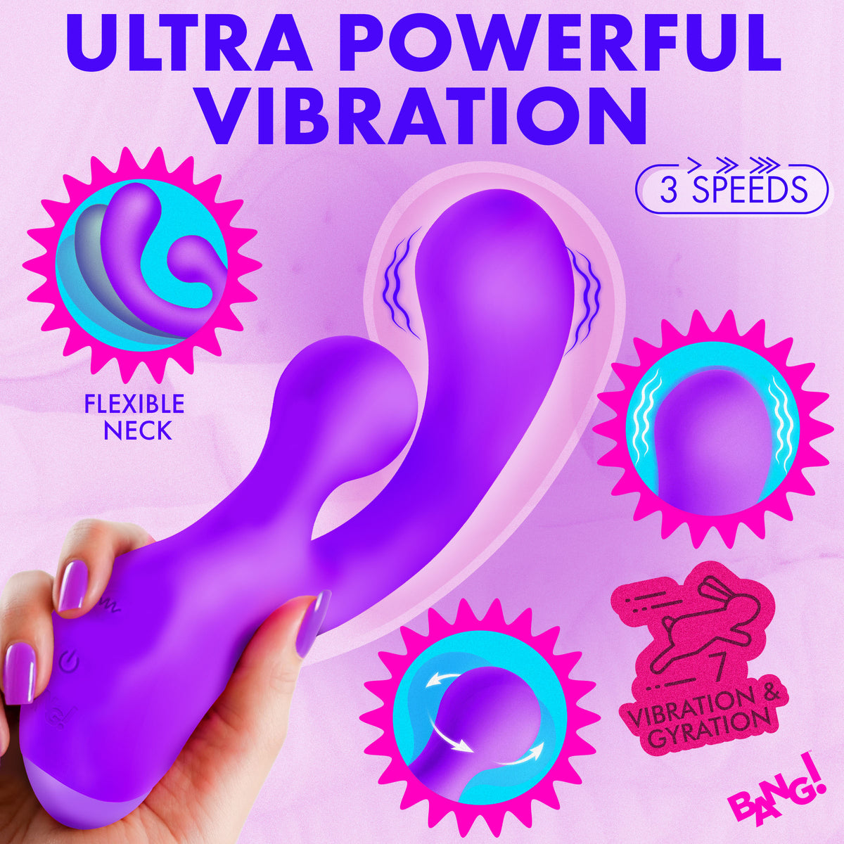 Bang! Gyro Rabbit Silicone Vibrator-Purple