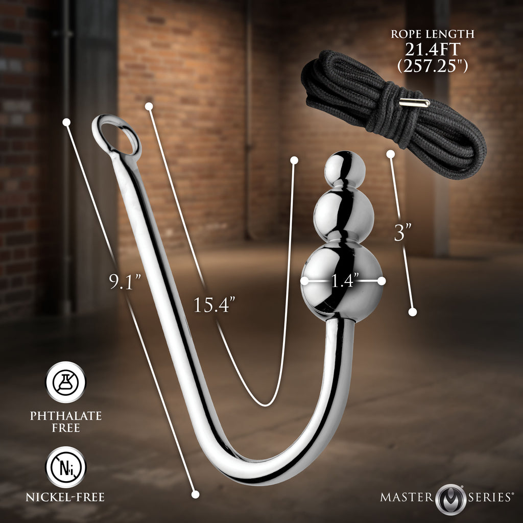 Master Series Roped Beaded Anal Hook with Rope