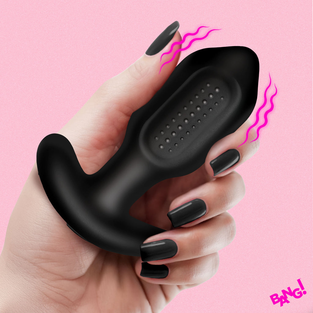 Bumpy Vibrating Silicone Butt Plug - Black