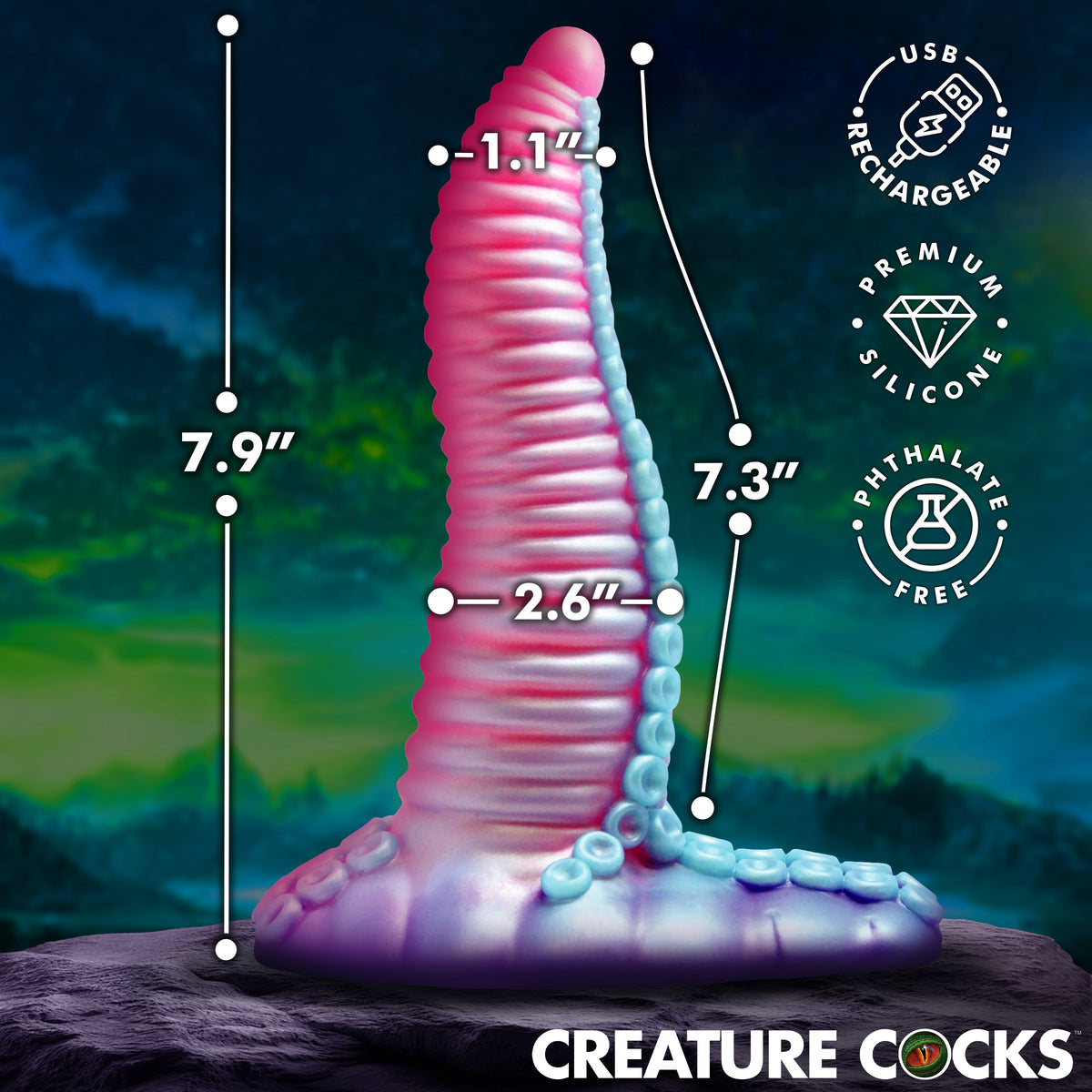 Mega-Tenta Vibrating Silicone Dildo