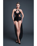 Allure Take Me Latex Look Vinyl and Mesh Teddy w/Attached Skirt - Black LG